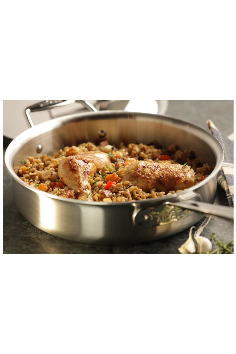 D5 Stainless Brushed 5-Ply Bonded 3-Quart Sauté Pan with Lid, Alternate, color, SILVER