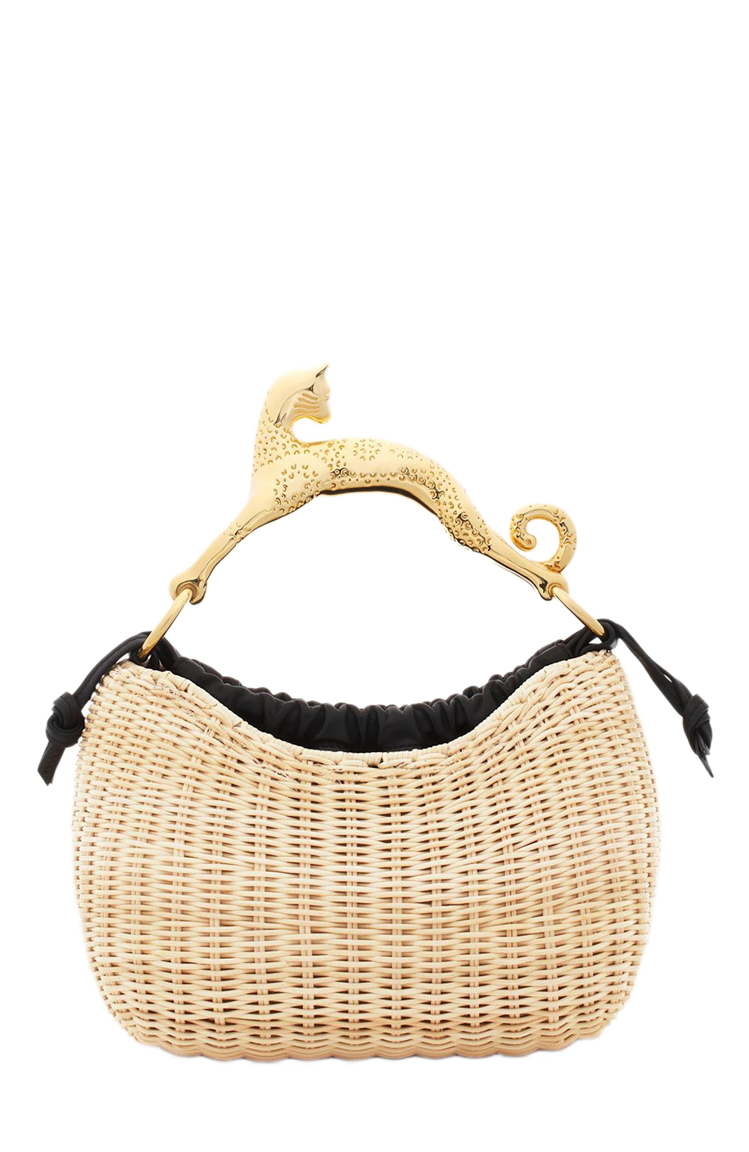 Lanvin Wicker Hobo Cat Bag Sm, Main, color, 