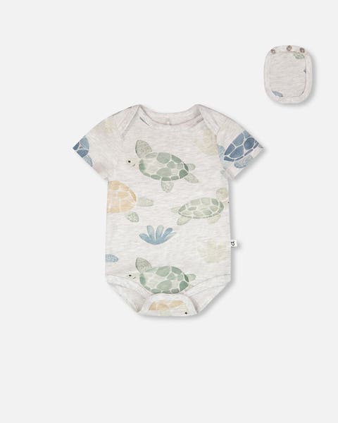 Evolutive Organic Cotton Jersey Turtle Print Bodysuit (Baby)