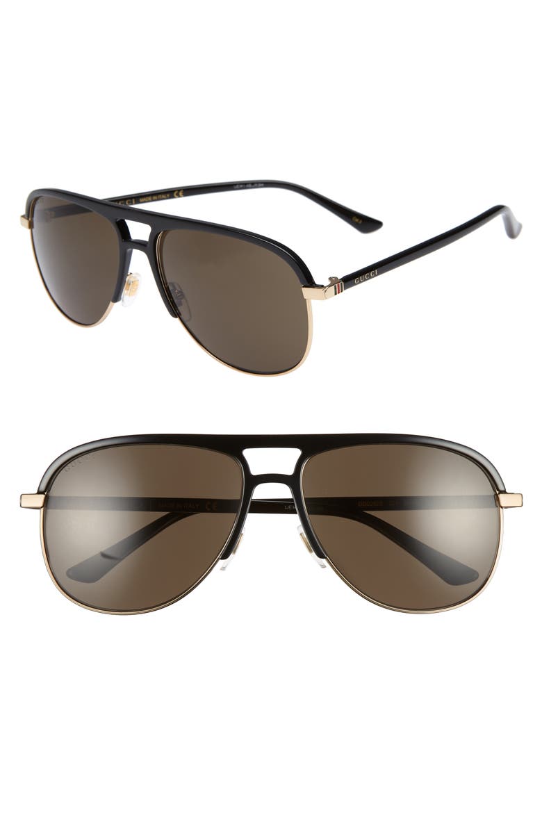 60mm Aviator Sunglasses, Main, color, BLACK