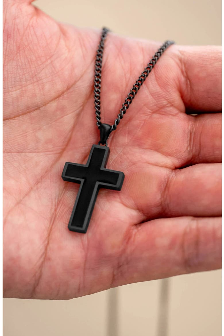 Men's Cross Pendant Necklace, Alternate, color, BLACK