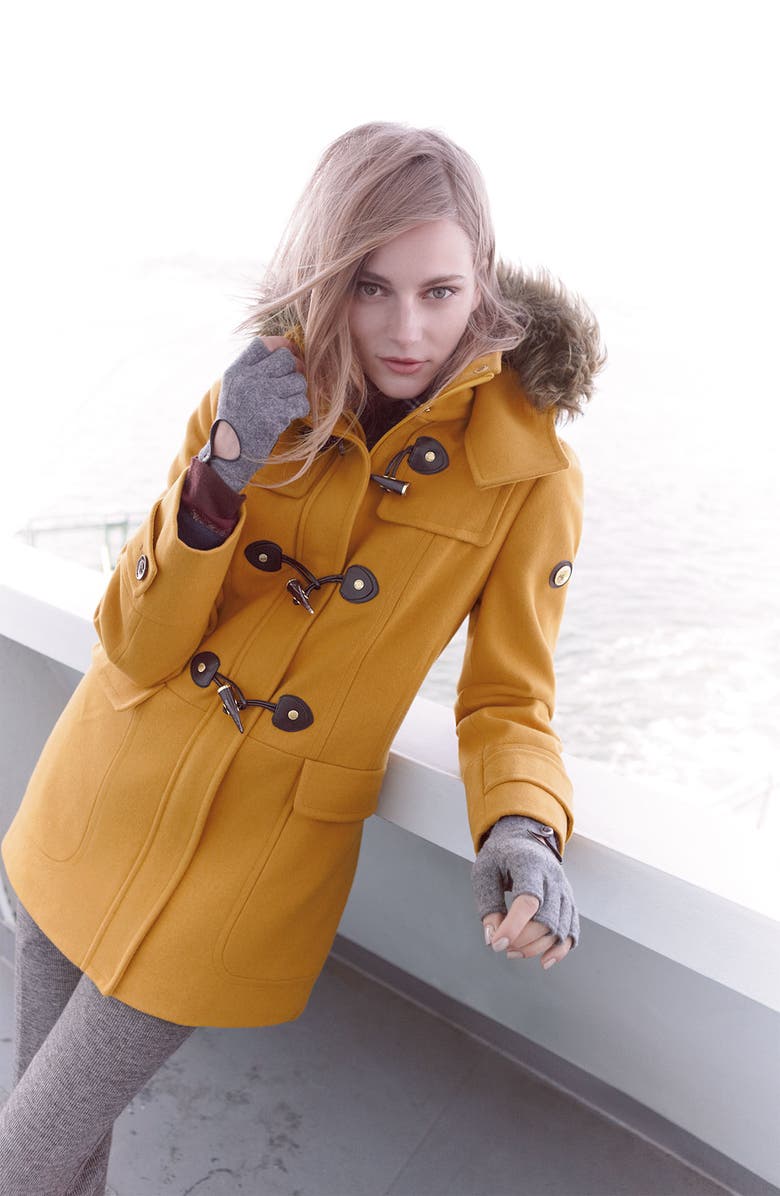 Calvin Klein Faux Fur Trim Duffle Coat, Alternate, color, 