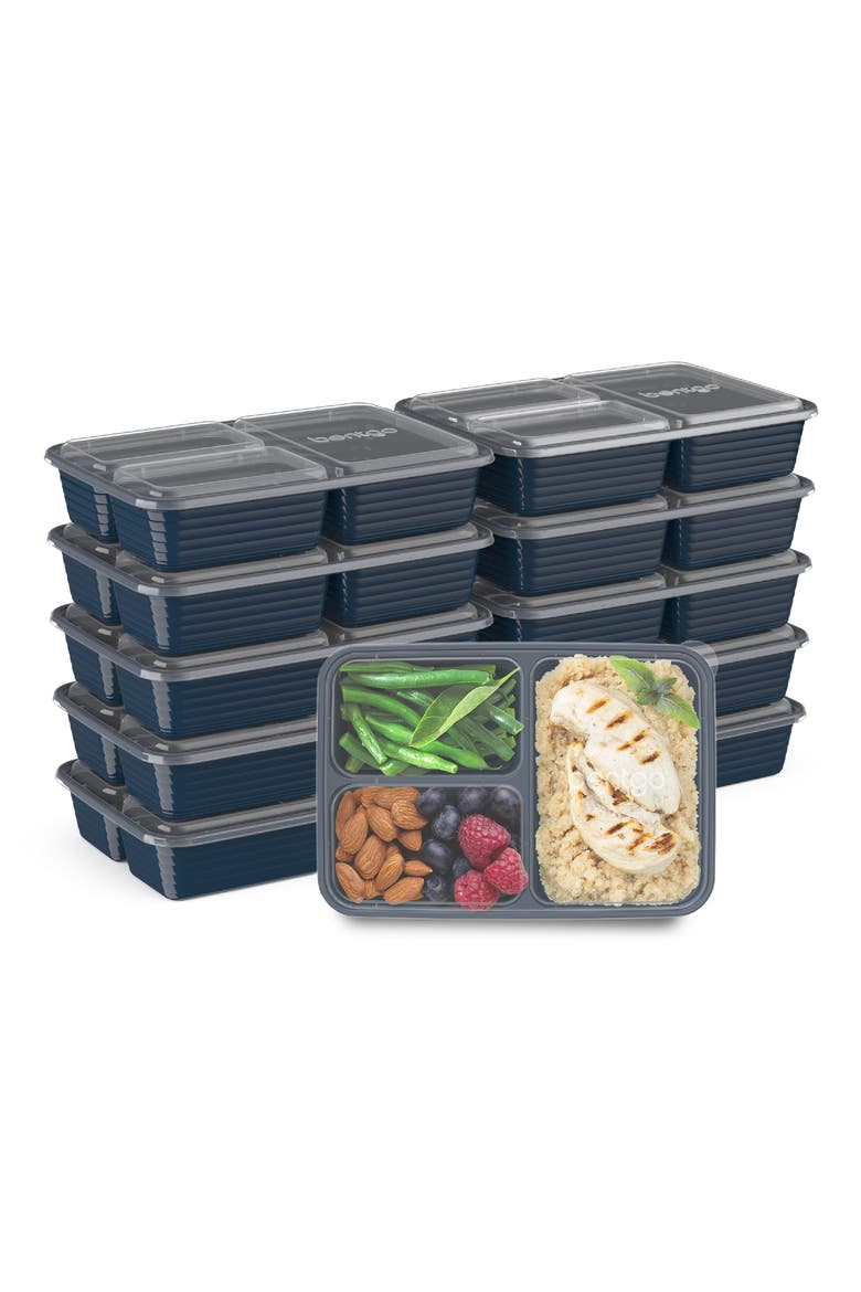 Prep 3-Compartment Meal Prep Containers - Navy Blue, Alternate, color, NAVY BLUE