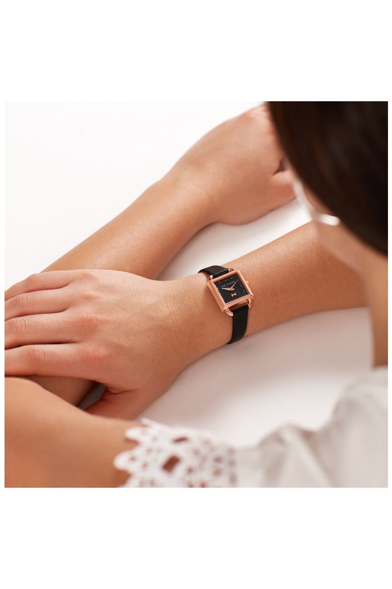 Taliah Bow Leather Strap Watch, 24mm, Alternate, color, BLACK