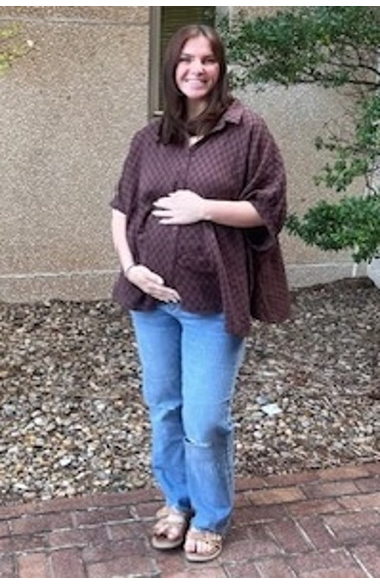 PinkBlush Checker Print Short Sleeve Oversized Blouse, Alternate, color, Brown