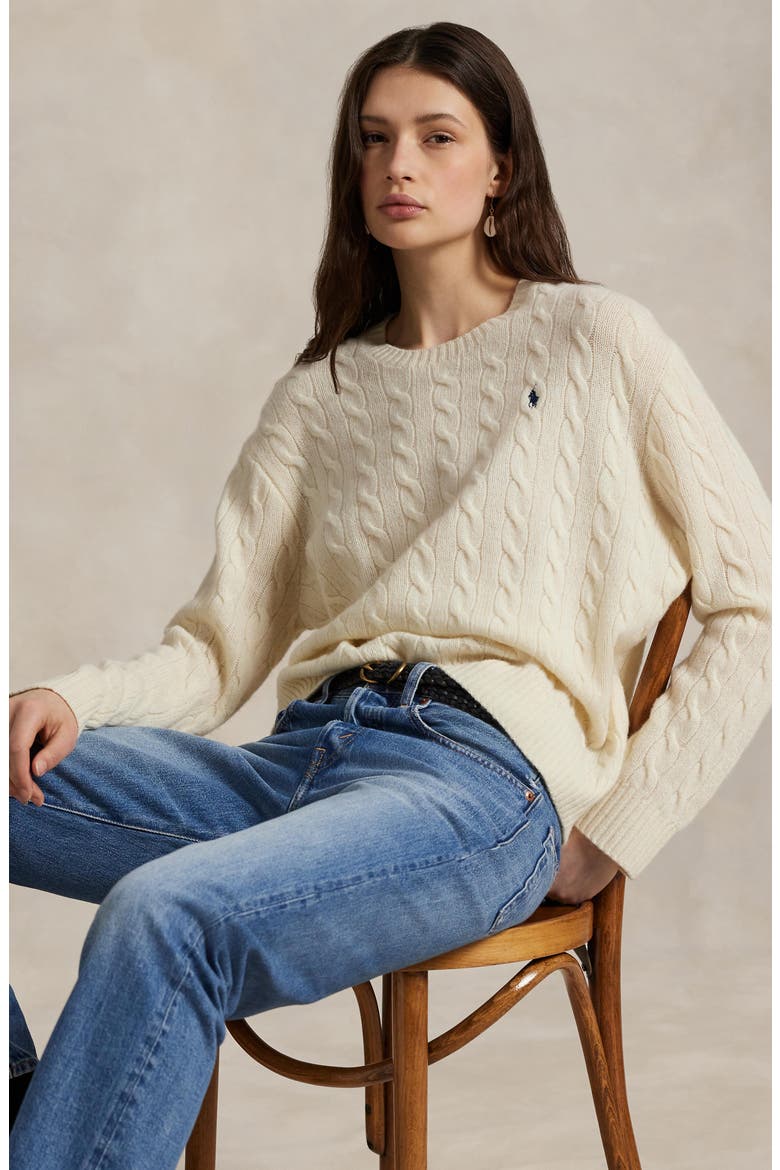 Cable Wool & Cashmere Crewneck Sweater, Alternate, color, AUTHENTIC CREAM