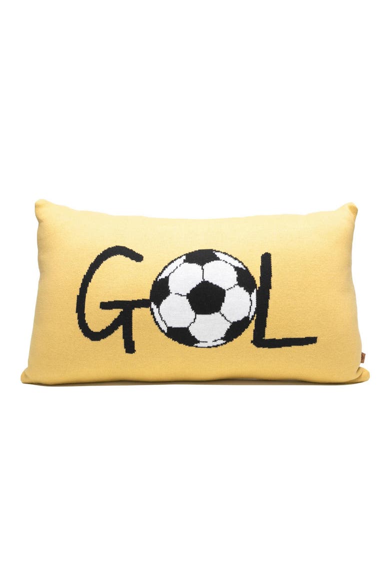 Gol Soccer Throw Pillow, Main, color, DARK YELLOW