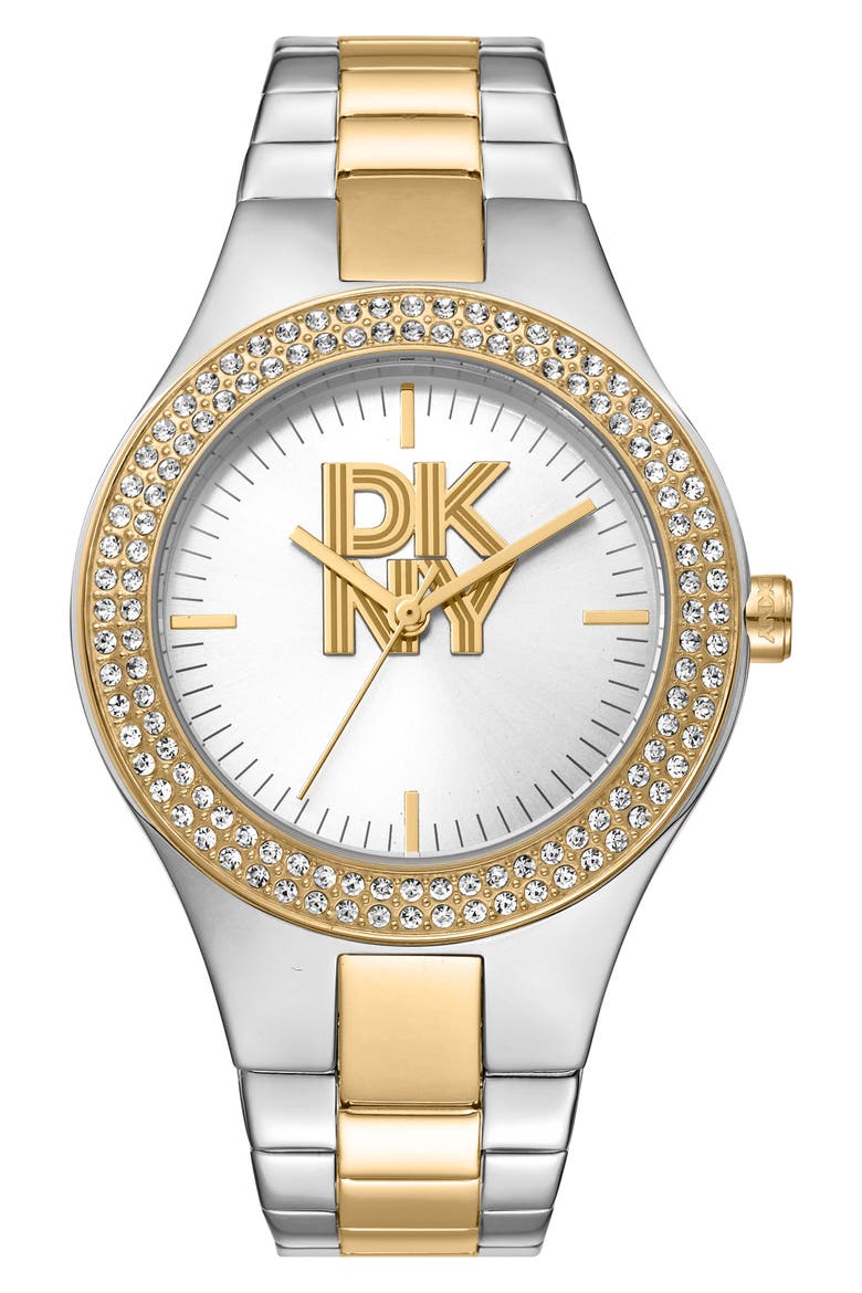 Crystal Embellished Two Tone Bracelet Watch, 38mm, Main, color, TWO TONE SILVER AND GOLD