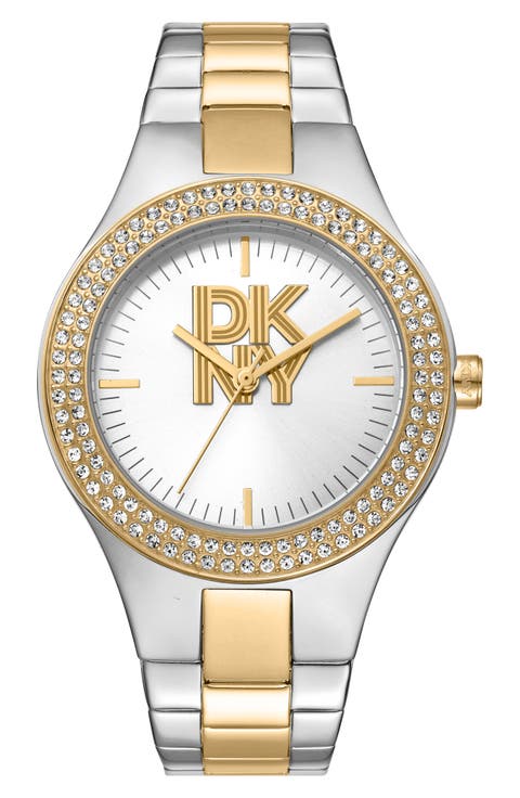 Crystal Embellished Two Tone Bracelet Watch, 38mm