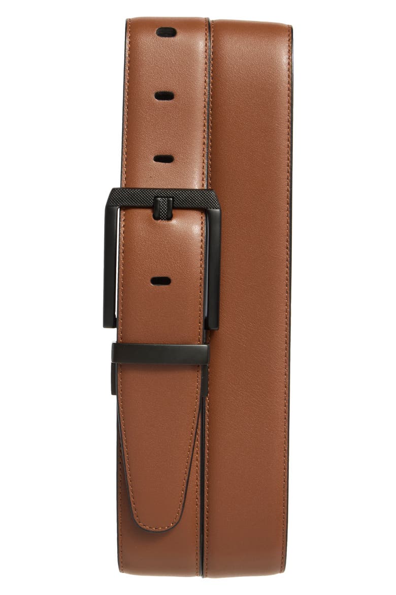 Feather Edge Leather belt, Alternate, color, BLACK