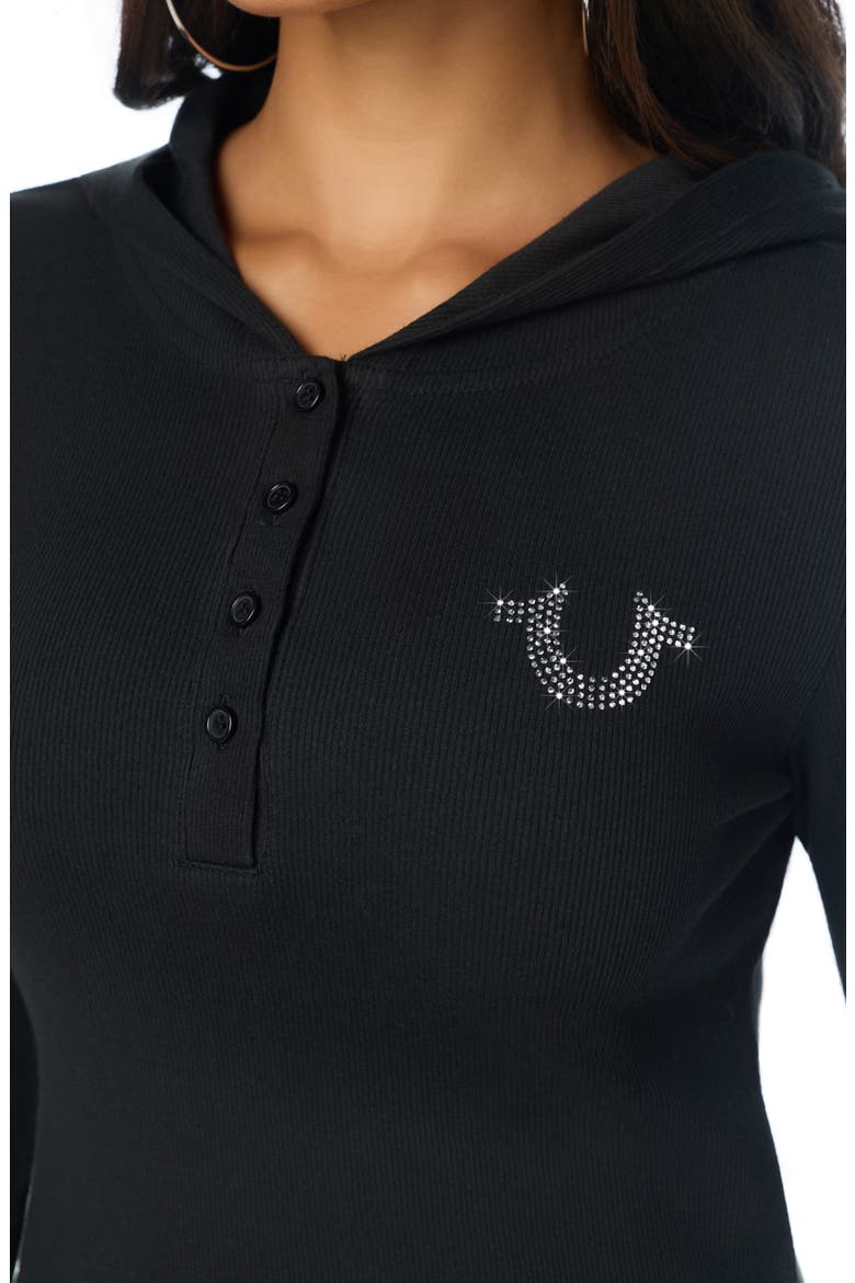Crystal Embellished Buddha Hooded Henley T-Shirt, Alternate, color, JET BLACK