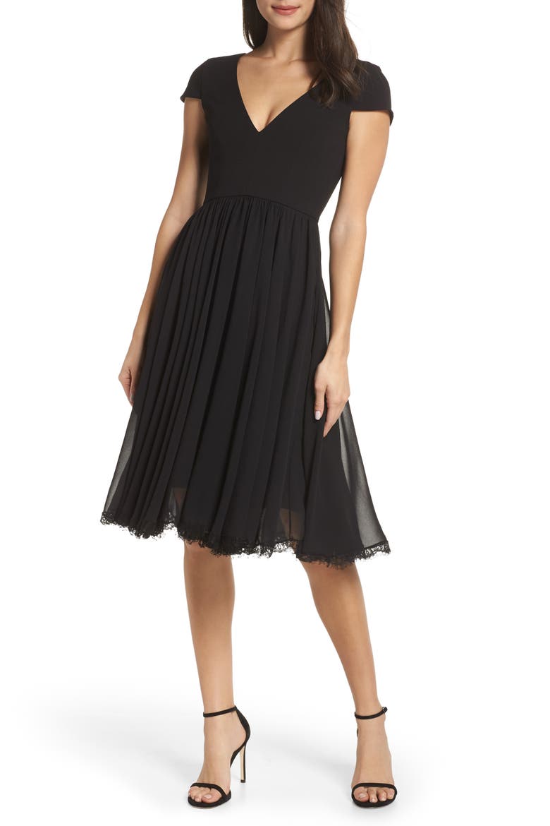 Corey Chiffon Fit & Flare Cocktail Dress, Main, color, BLACK