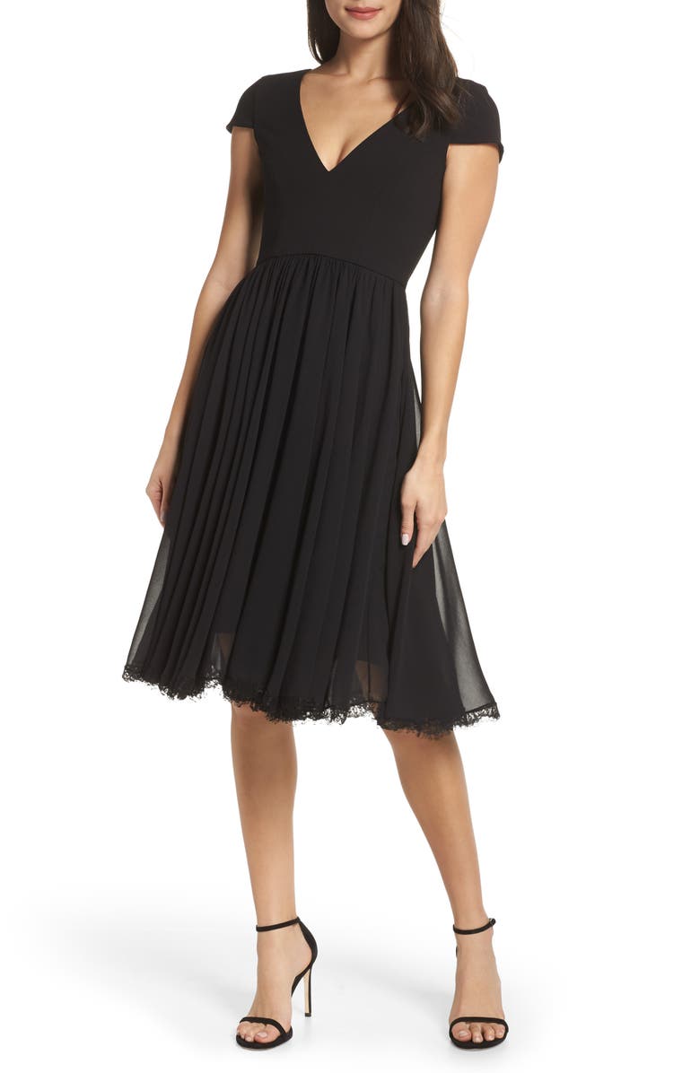 Dress the Population Corey Chiffon Fit & Flare Cocktail Dress, Main, color, Black