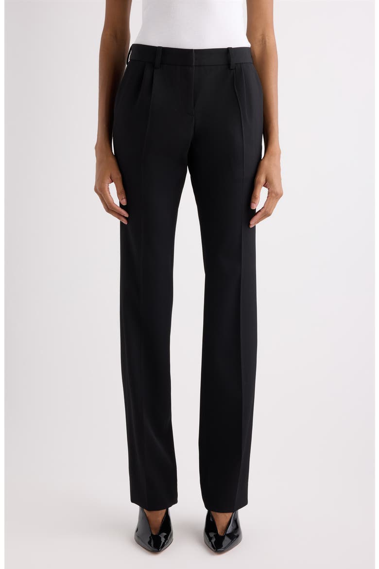 Slim Fit Pleated Tailored Wool Stretch Twill Pants, Main, color, 1000 BLACK