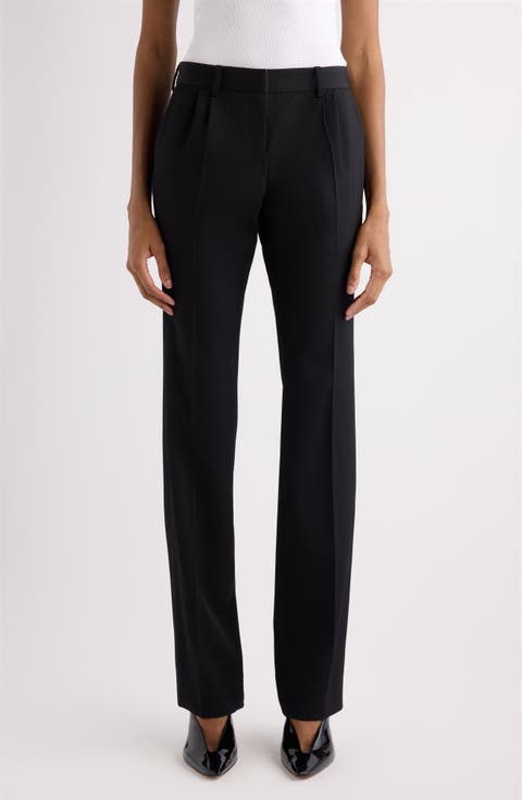Slim Fit Pleated Tailored Wool Stretch Twill Pants