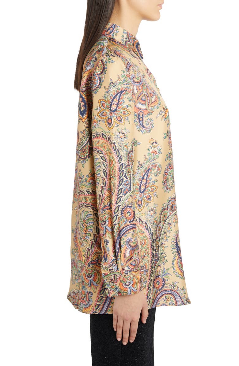 Etro Floral Paisley Silk Button-Up Shirt, Alternate, color,