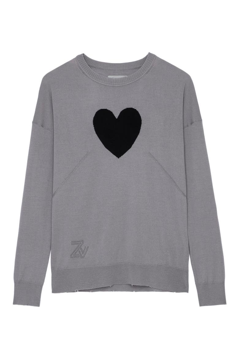 Gaby Intarsia Heart Wool Crewneck Sweater, Alternate, color, GRIS CHINE