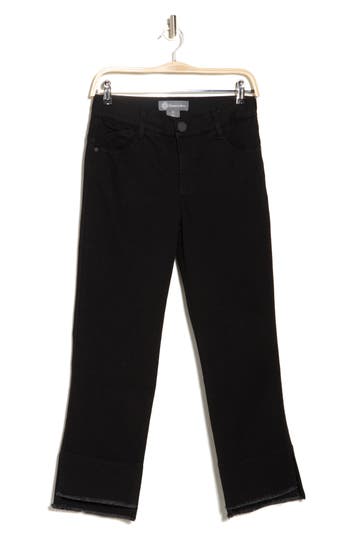 Democracy Fray Hem Crop Kick Flare Jeans In Black
