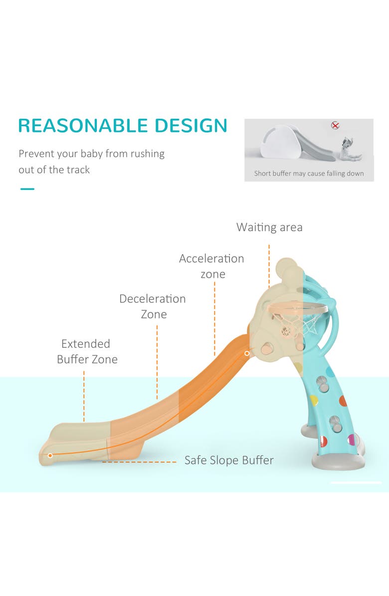 Qaba 2-in-1 Kids Slide, with Basketball Hoop, Indoor/Outdoor, Alternate, color, Blue, Grey