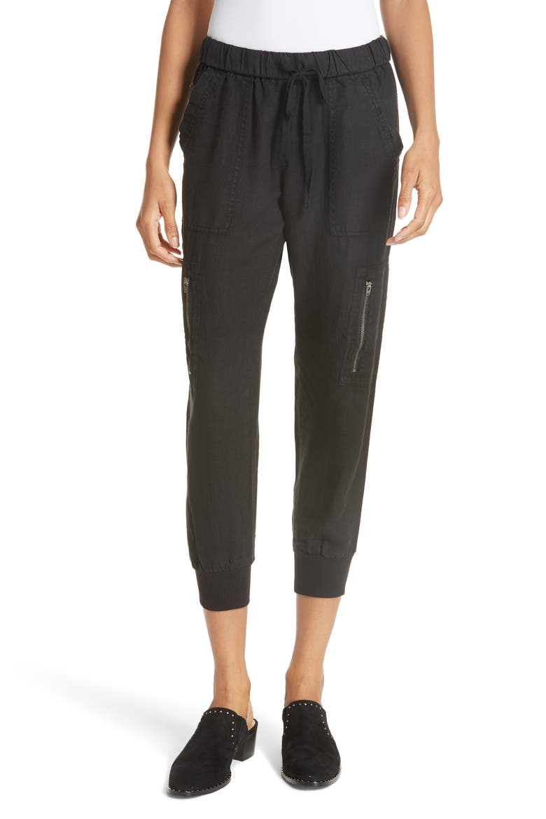 Florimel Crop Linen Jogger Pants, Main, color, CAVIAR