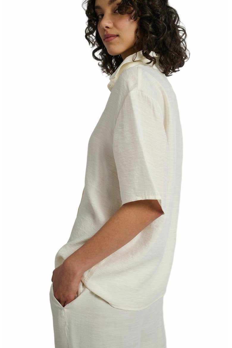 Crinkle Oversized Short Sleeve Button Up Shirt, Alternate, color, EGRET