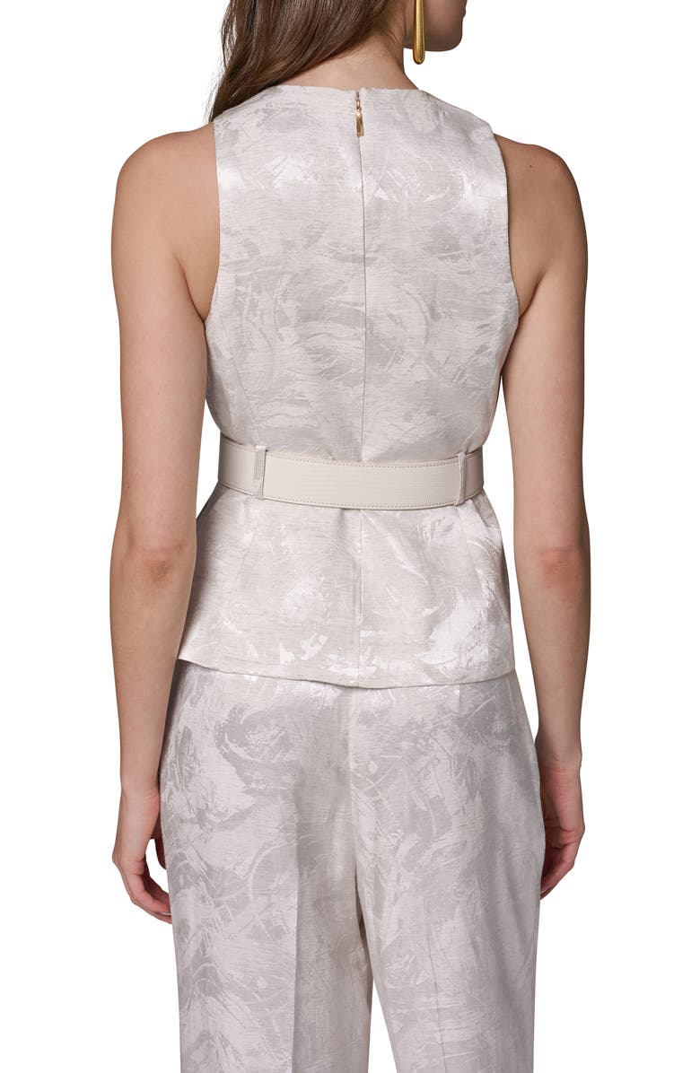 Donna Karan New York Jacquard Crossover Belted Sleeveless Top, Alternate, color, 