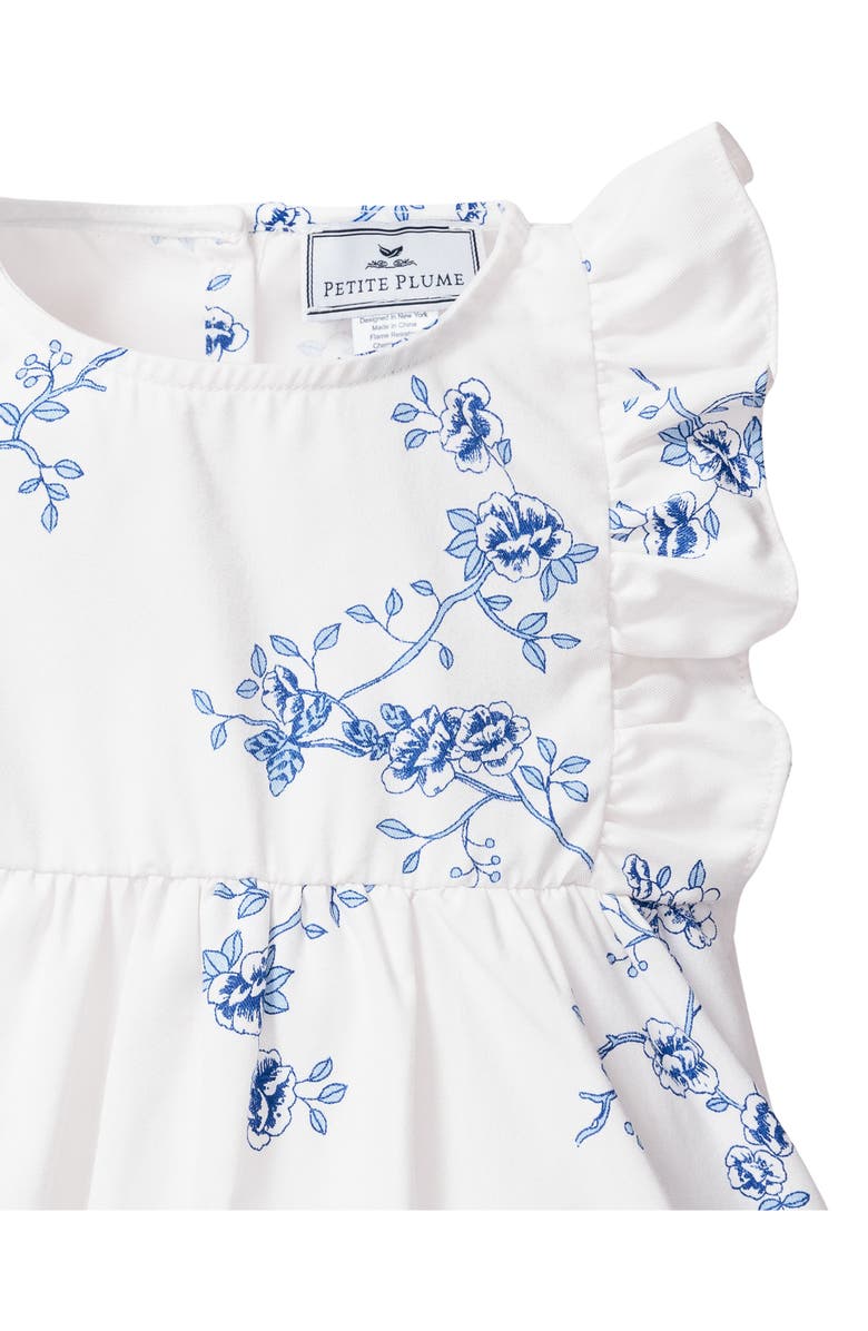 Petite Plume Ruffle Trim Cotton Blend One-Piece Pajamas, Alternate, color, White