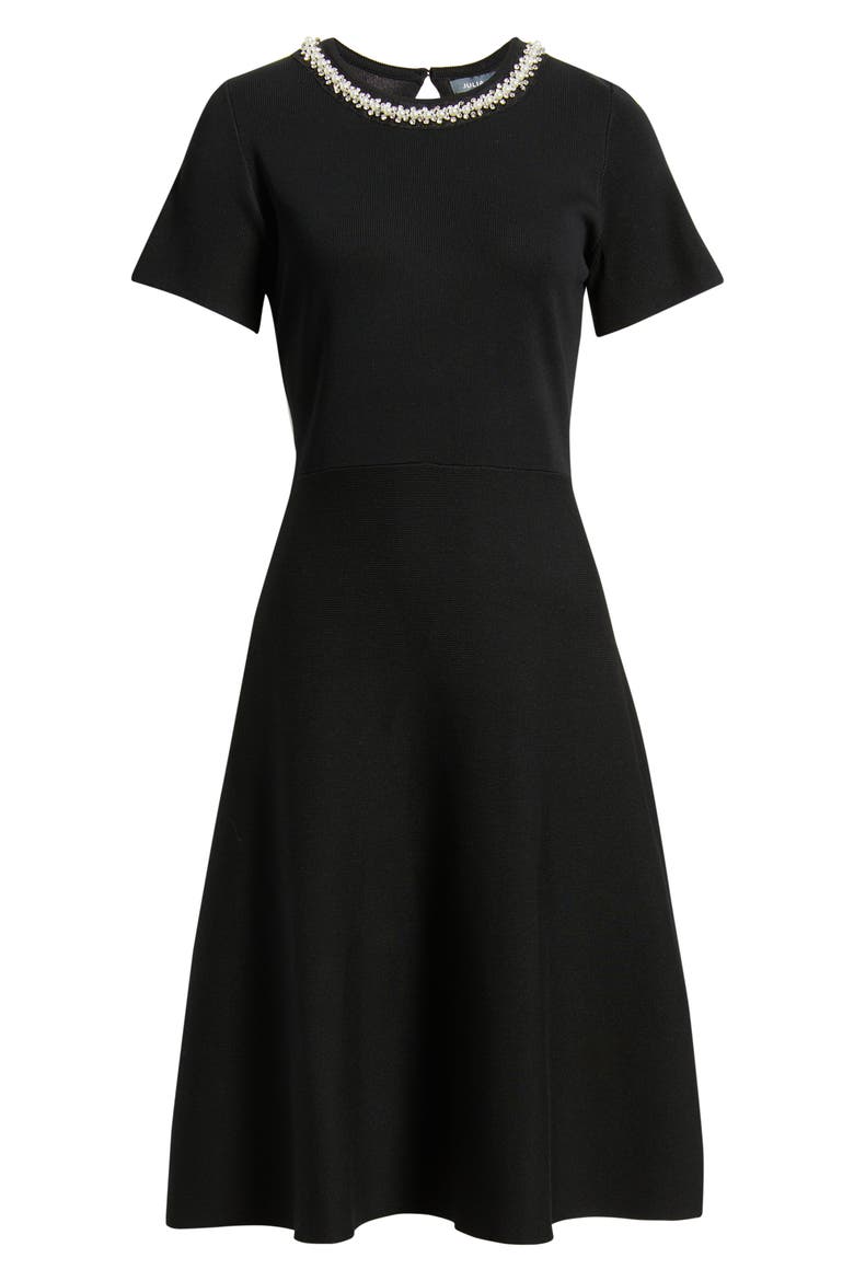 Embellished Knit Fit & Flare Dress, Alternate, color, BLACK