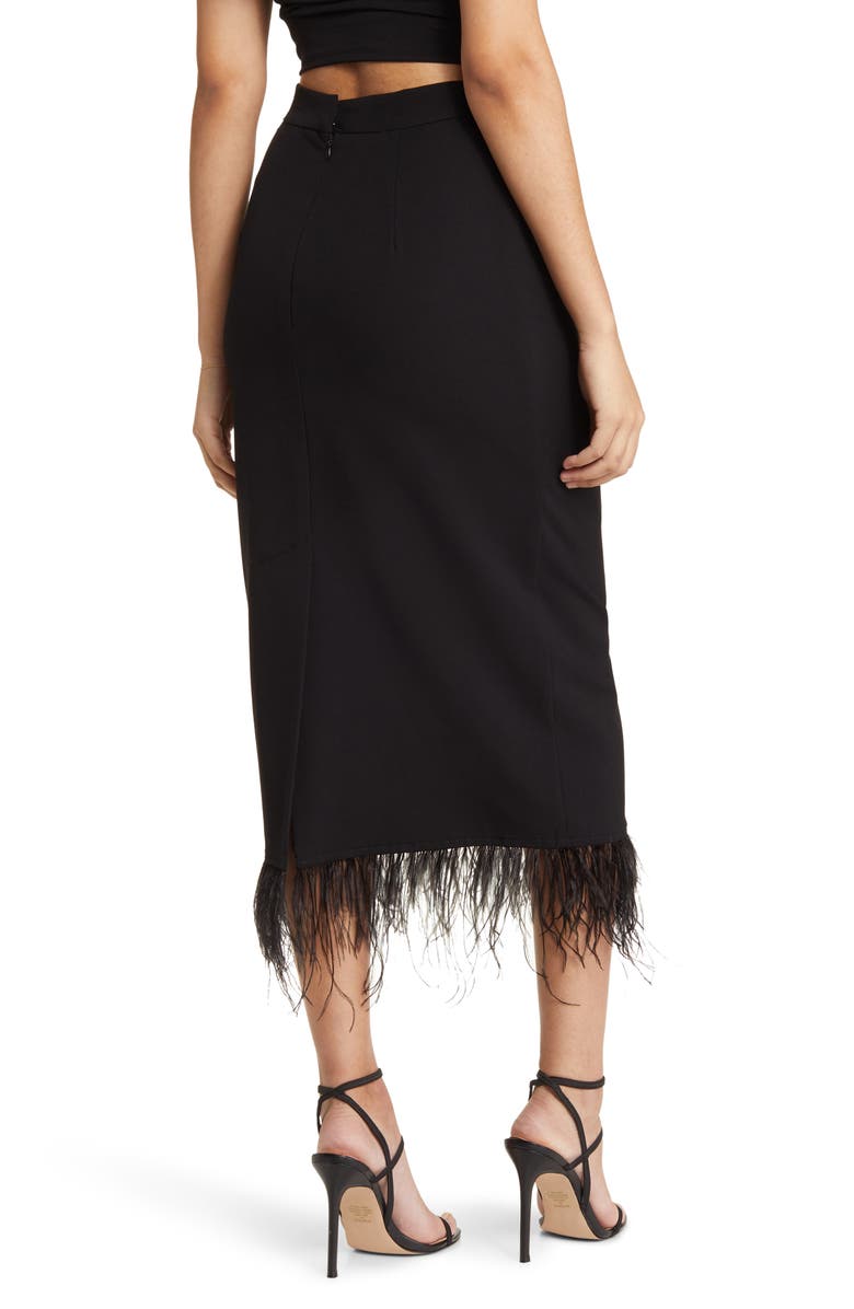 WAYF Kismet Feather Trim Midi Skirt, Alternate, color, 