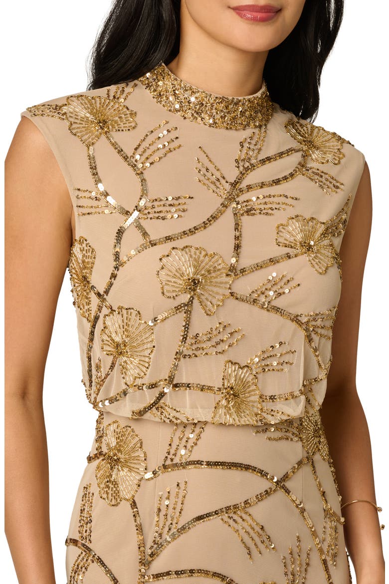 Beaded Mock Neck Sleeveless Gown, Alternate, color, GOLD