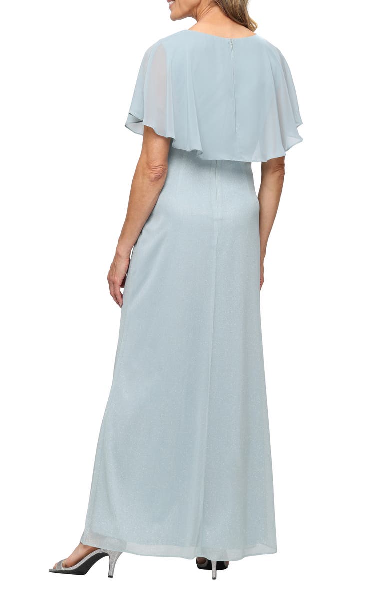 SL FASHIONS Rhinestone Detail Glitter Mesh Gown, Alternate, color, Sage