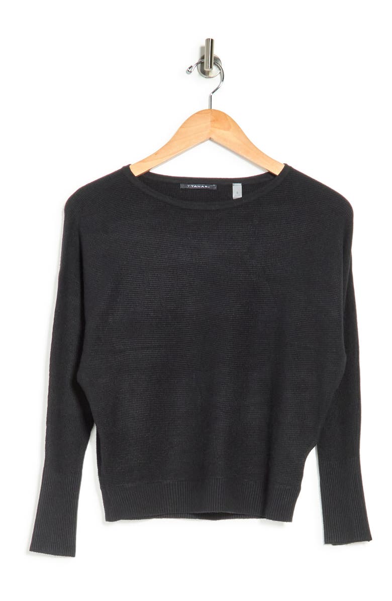 T Tahari Textured Boatneck Long Sleeve Top, Alternate, color, 