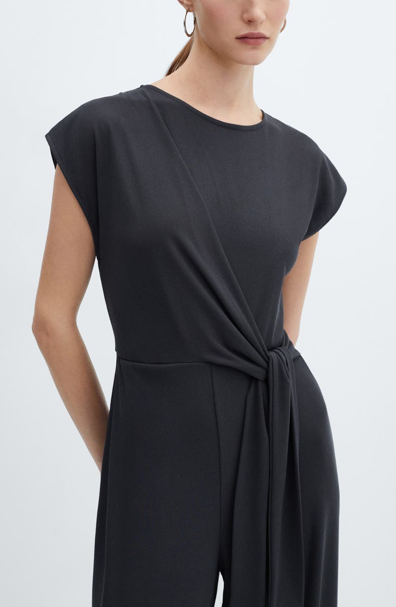 MANGO Tie Waist Faux Wrap Wide Leg Jumpsuit, Alternate, color, 