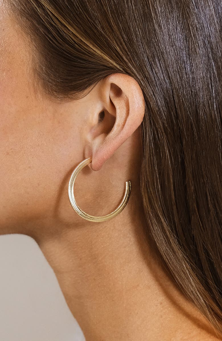 Sterling Forever 14K Gold Plated Herringbone Chain Hoop Earrings, Alternate, color, Gold