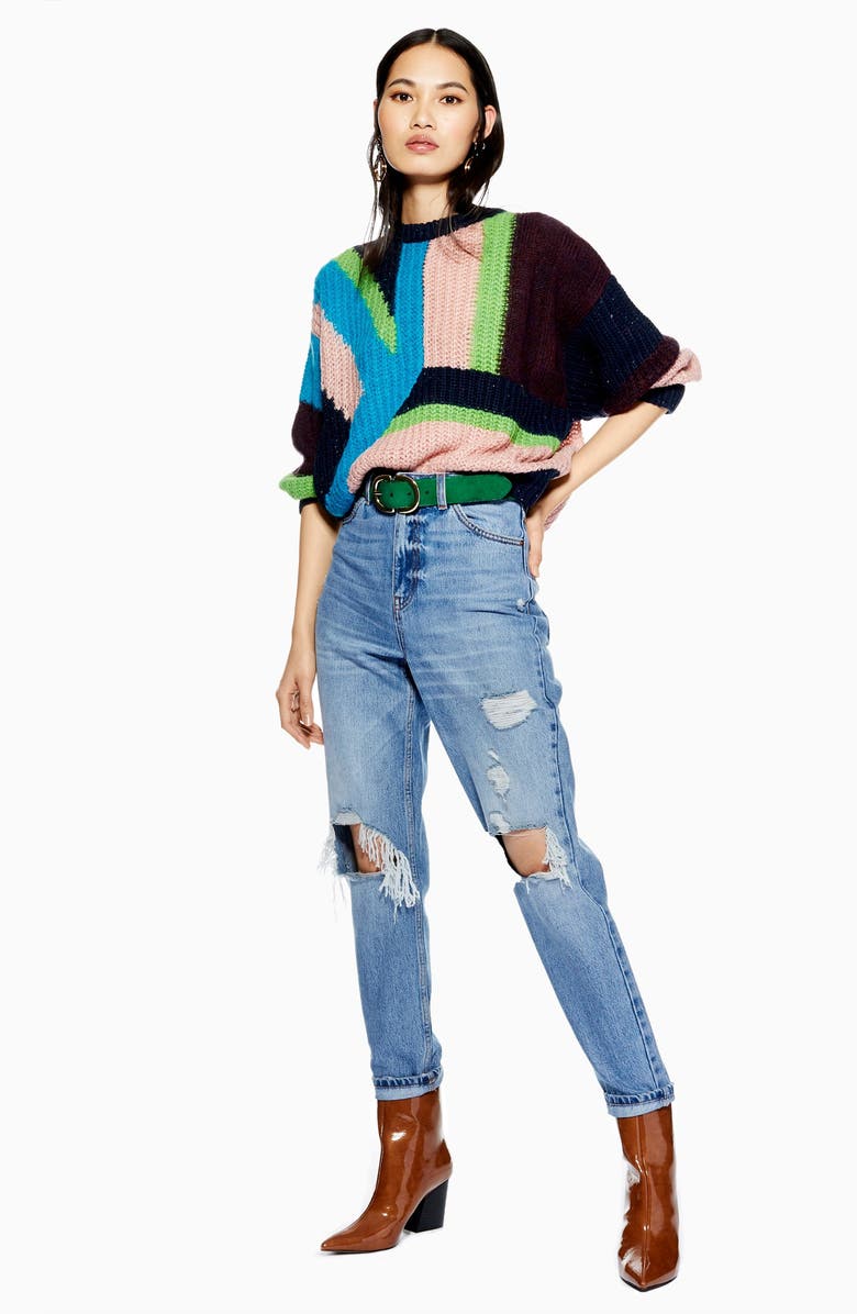 Topshop Colorblock Sweater, Alternate, color, 