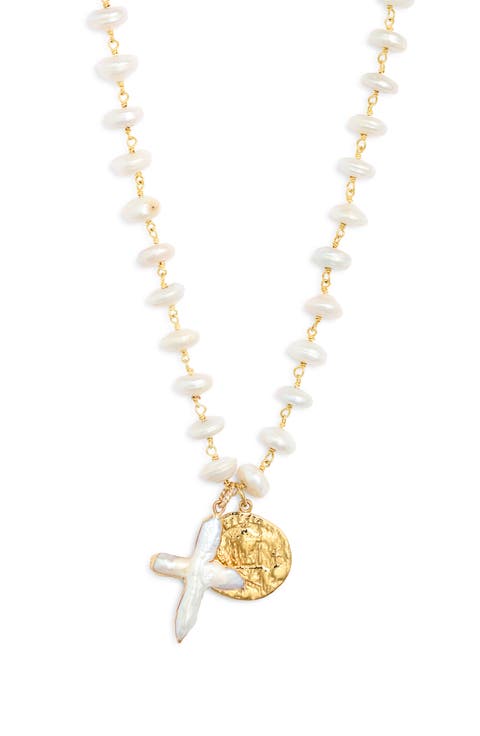 El Mar Imitation Pearl Cross Necklace