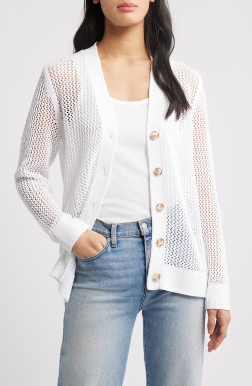 Caslonr Caslon(r) Open Stitch V-neck Cotton Cardigan In White