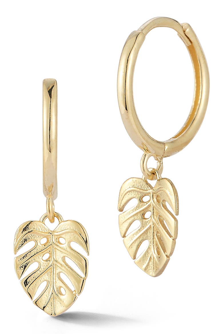 14K Gold Leaf Drop Earrings, Main, color, GOLD