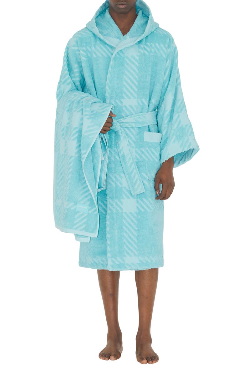 Burberry Mega Check Cotton Terry Cloth Hooded Robe, Alternate, color, 