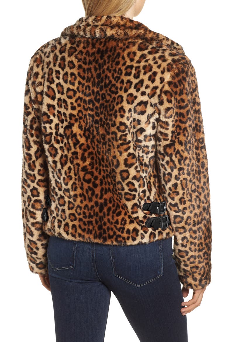Faux Fur Moto Jacket, Alternate, color, LEOPARD MULTI