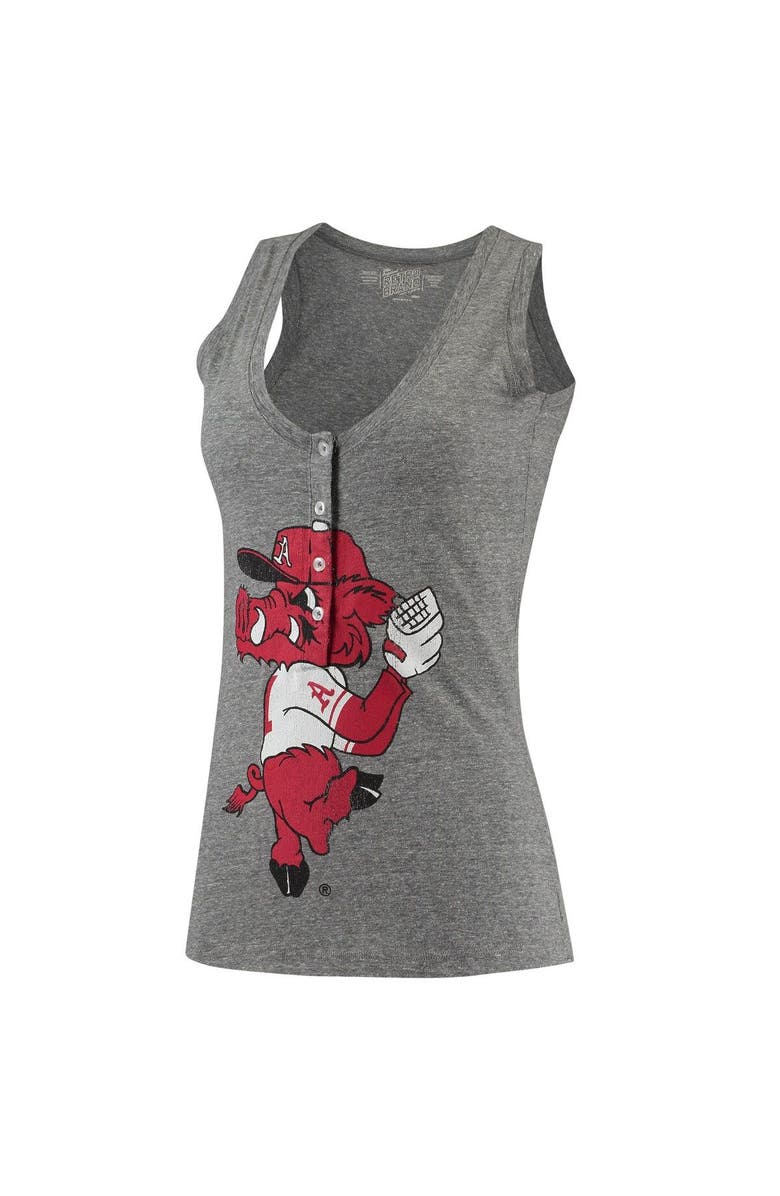 Retro Brand Women's Original Retro Brand Heathered Gray Arkansas Razorbacks Relaxed Henley Tri-Blend V-Neck Tank Top, Alternate, color, Heather Gray