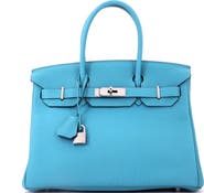Pre-Owned Hermes Birkin Handbag Blue Togo with Palladium Hardware 30