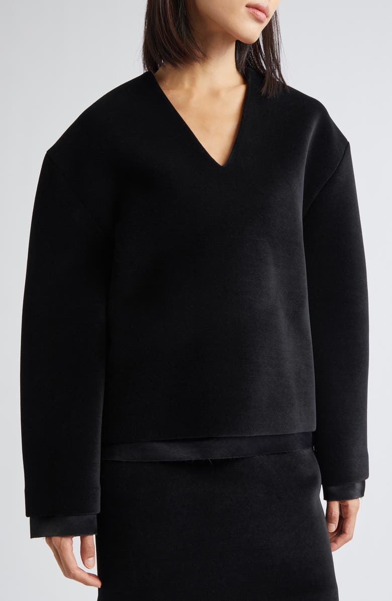 Jil Sander Double Layer V-Neck Sweater, Alternate, color, Black