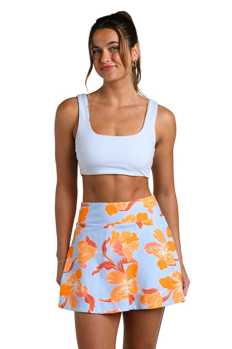 Outline Floral Scoop Neck Reversible Sports Bra, Alternate, color, DRIFT