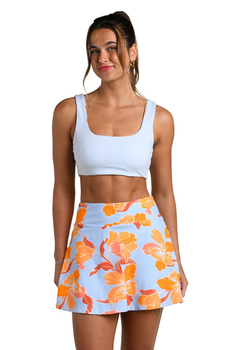 La Blanca Outline Floral Scoop Neck Reversible Sports Bra, Alternate, color, Drift