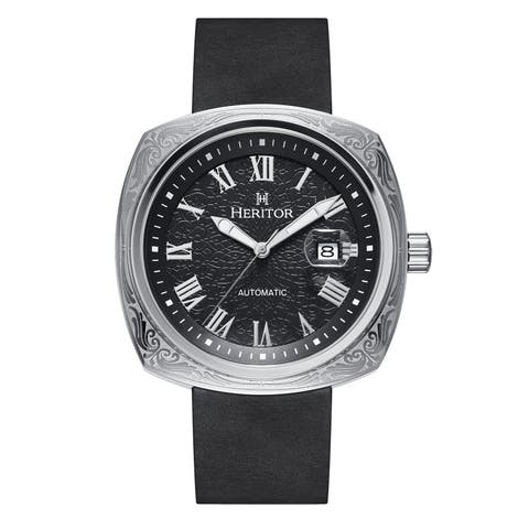 Davenport Engraved-Case Leather-Band Watch w/ Date