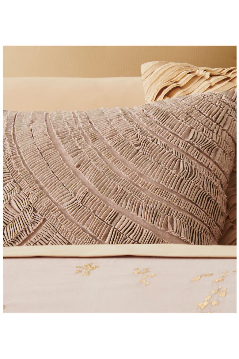 Foil Printed Pleated Cotton & Linen Accent Pillow, Alternate, color, PALE OYSTER