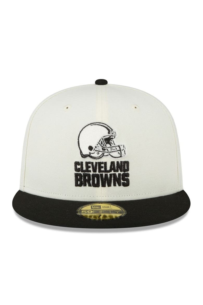 Men's New Era Cream/Black Cleveland Browns Chrome Collection 59FIFTY Fitted Hat, Alternate, color, Cream