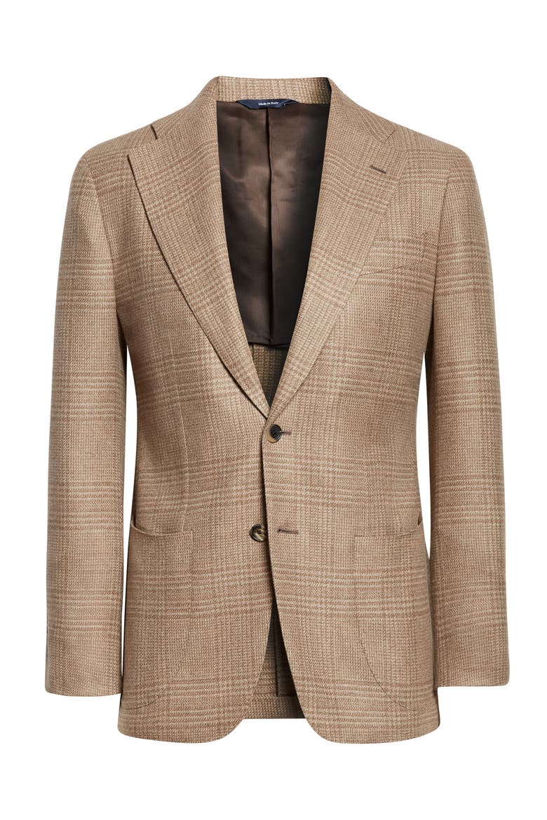 Unstructured Single Breasted Plaid Cashmere Sport Coat, Alternate, color, OAT POW
