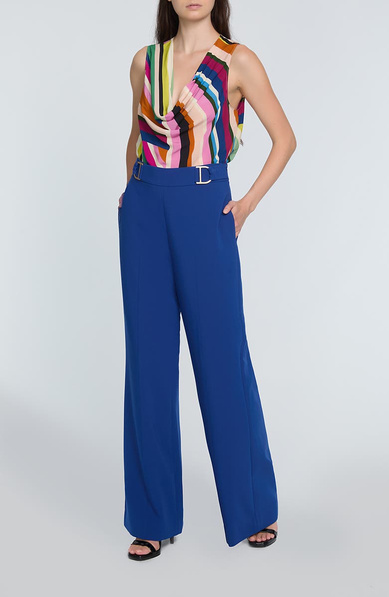 Elie Tahari The Inez Buckle Detail Wide Leg Pants, Alternate, color, Daphne Blue